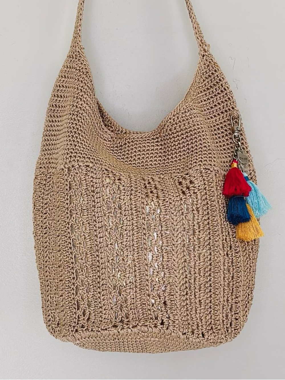 The Sak Woven Straw Shoulder Bag with Colorful Tassels - Natural - Picture 2 of 13